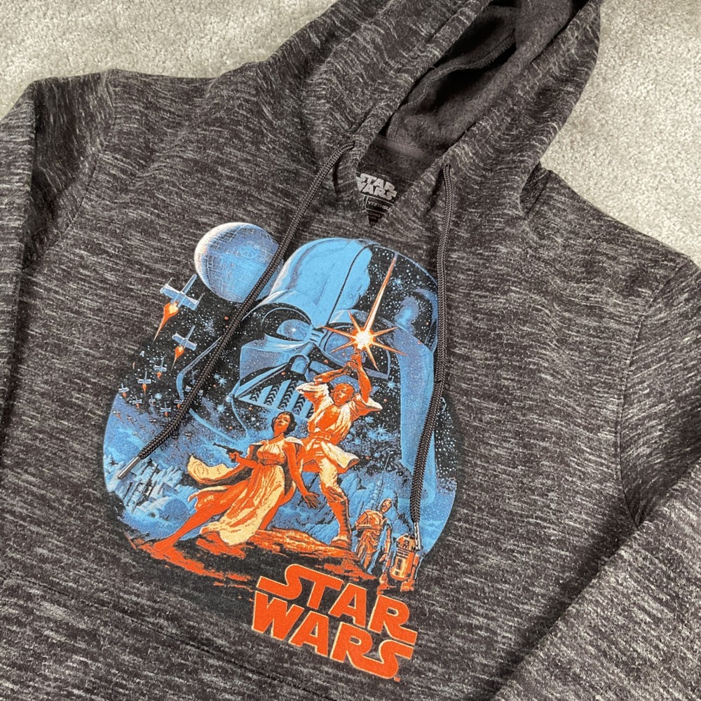 Star Wars Graphic Hoodie Men's Medium Darth Vader Luke Skywalker Heather Gray